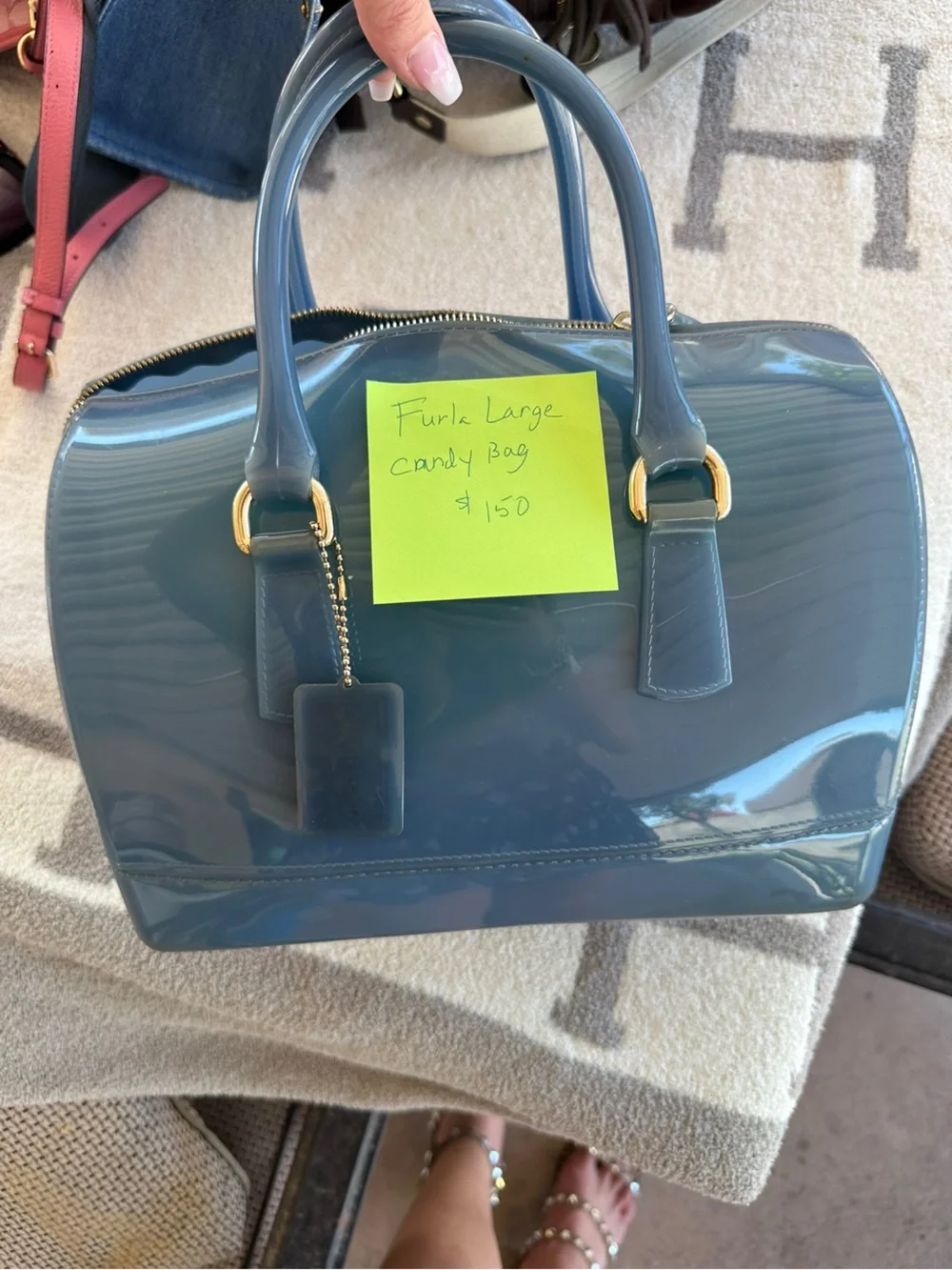 Large size blue furla candy bag